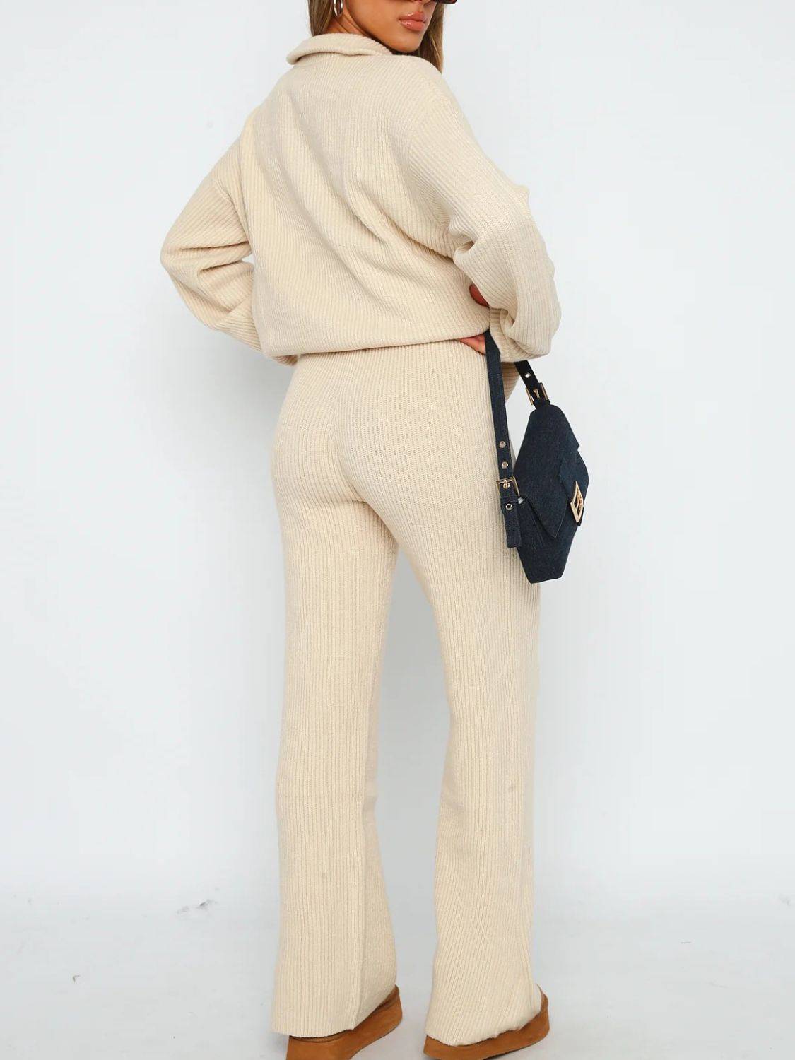 Quarter Zip Long Sleeve Top and Pants Set - Clothes For Her Online Store