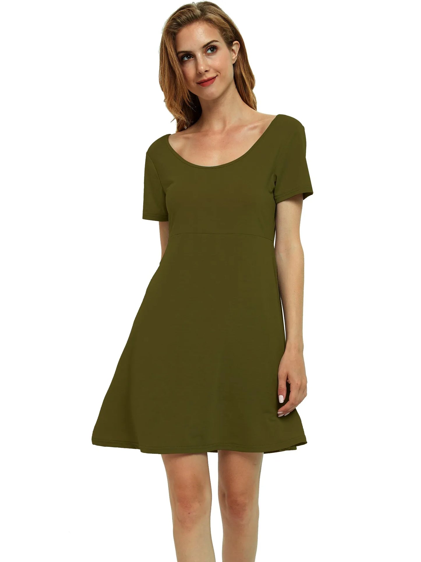 Round Neck Short Sleeve Flared Summer Dress