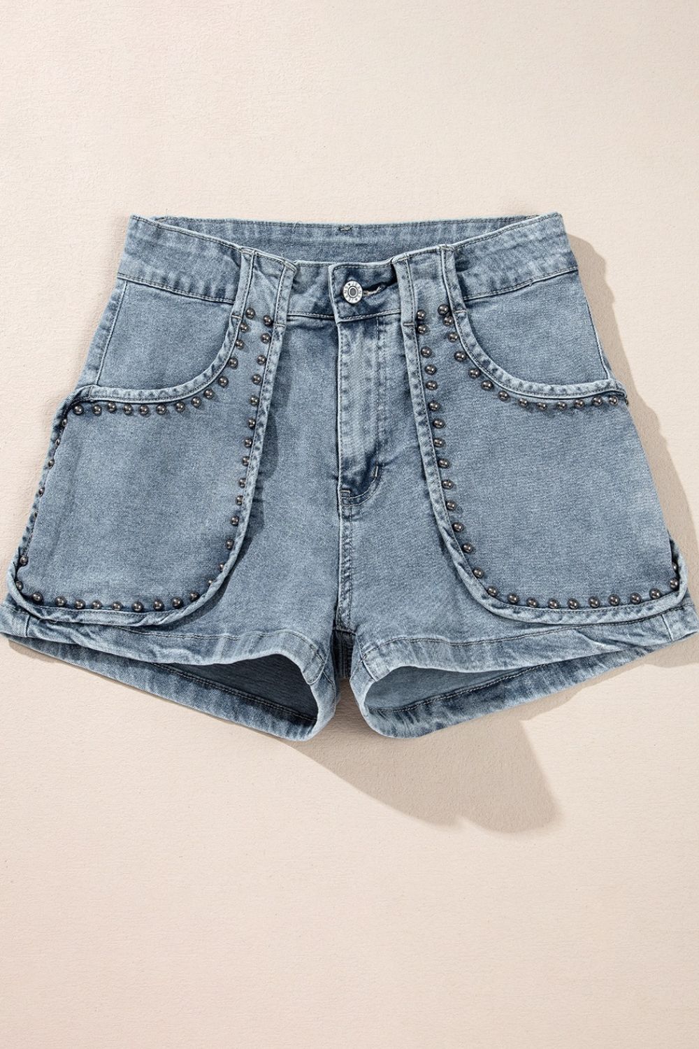 Studded Acid Wash Denim Shorts