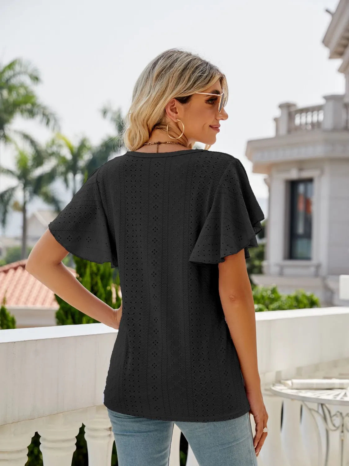 Round Neck Flutter Sleeve T-Shirt
