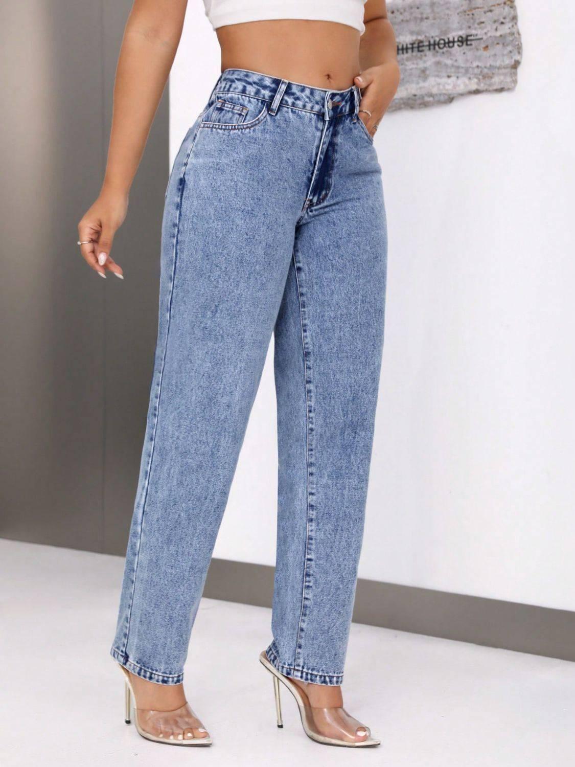 Mid-Rise Waist Jeans with Pockets - Clothes For Her Online Store