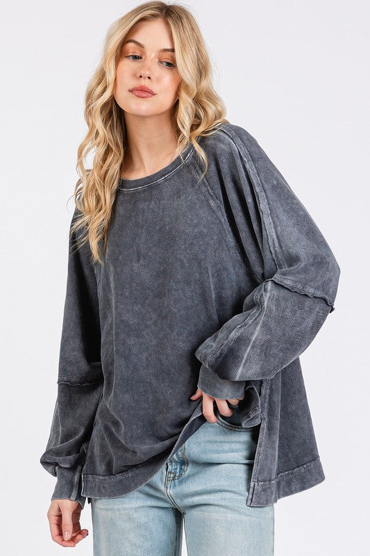 Mittoshop Mineral Wash Raglan Long Sleeve Oversized Top - Clothes For Her Online Store
