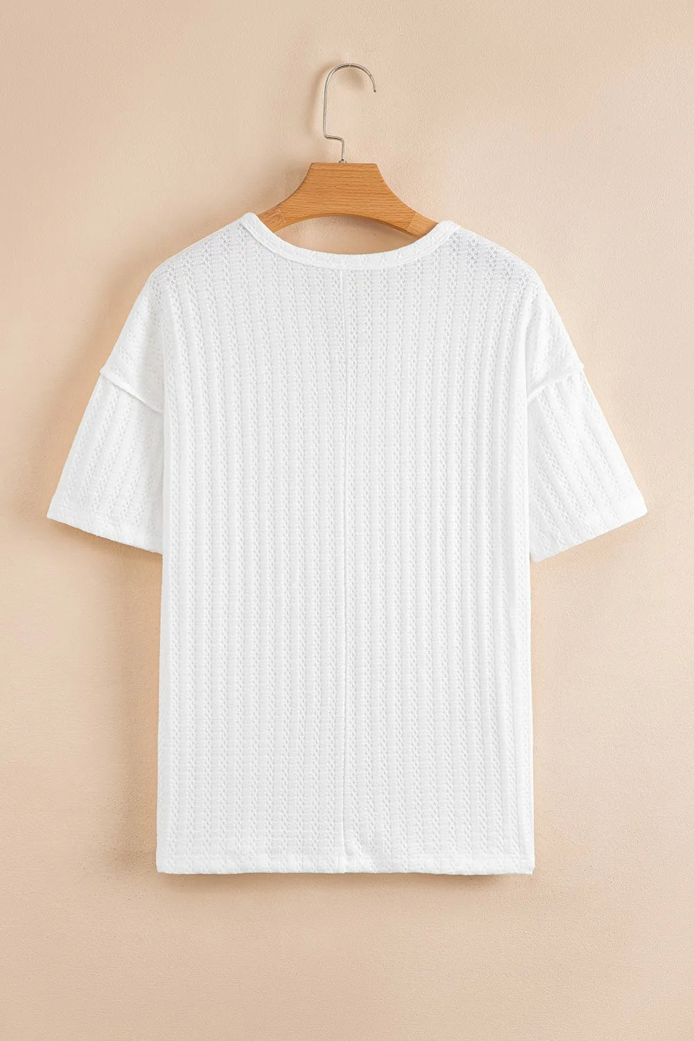 Textured Hollow Grommet Placket Split Neck Short Sleeve Top