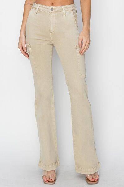 RISEN Full Size High Rise Side Slit Cargo Bootcut Jeans - Clothes For Her Online Store