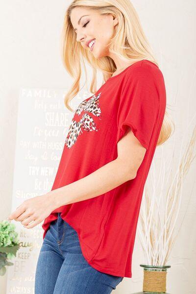Heimish Full Size Leopard Lip Round Neck Short Sleeve T-Shirt Plus Size - Clothes For Her Online Store