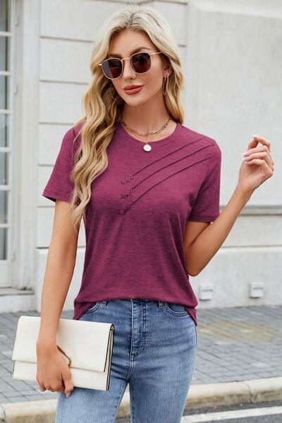 Round Neck Short Sleeve T-Shirt - Clothes For Her Online Store