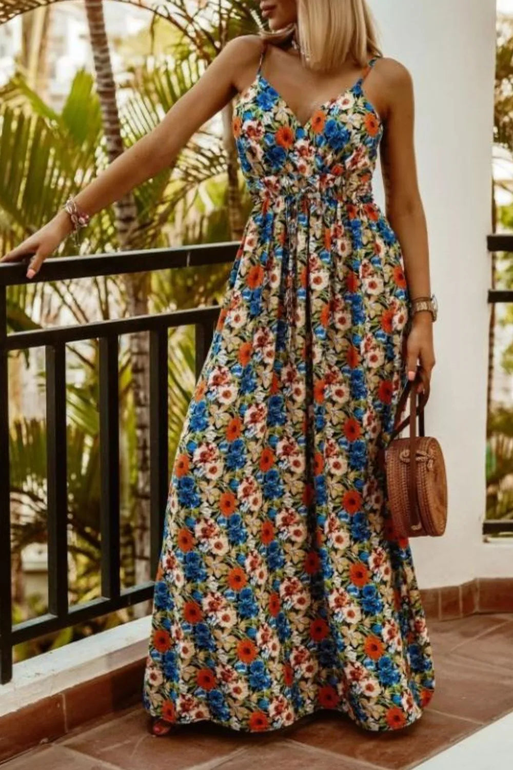 Printed Spaghetti Strap Maxi Dress