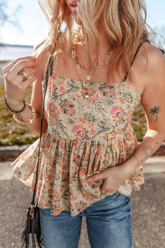 Floral Spaghetti Strap Peplum Cami - Clothes For Her Online Store