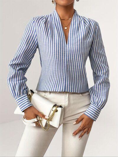 Striped Button Detail Long Sleeve Shirt