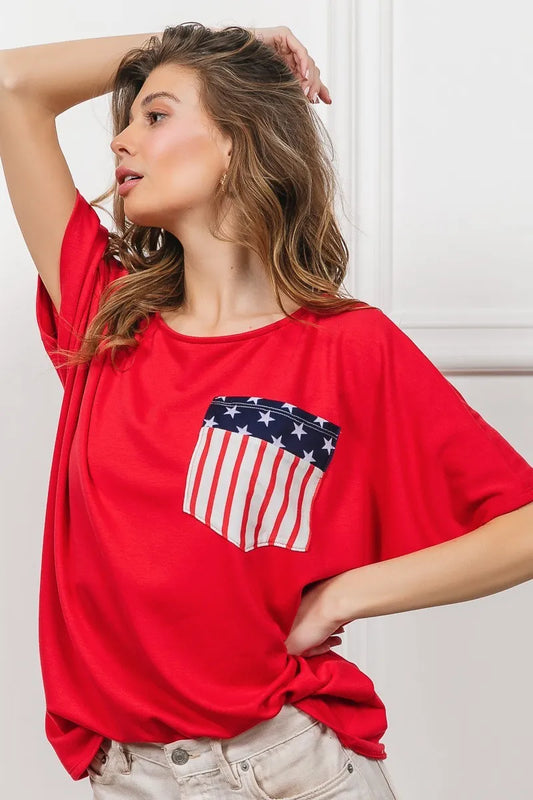 BiBi French Terry With Front Pocket Dolman Sleeves Top