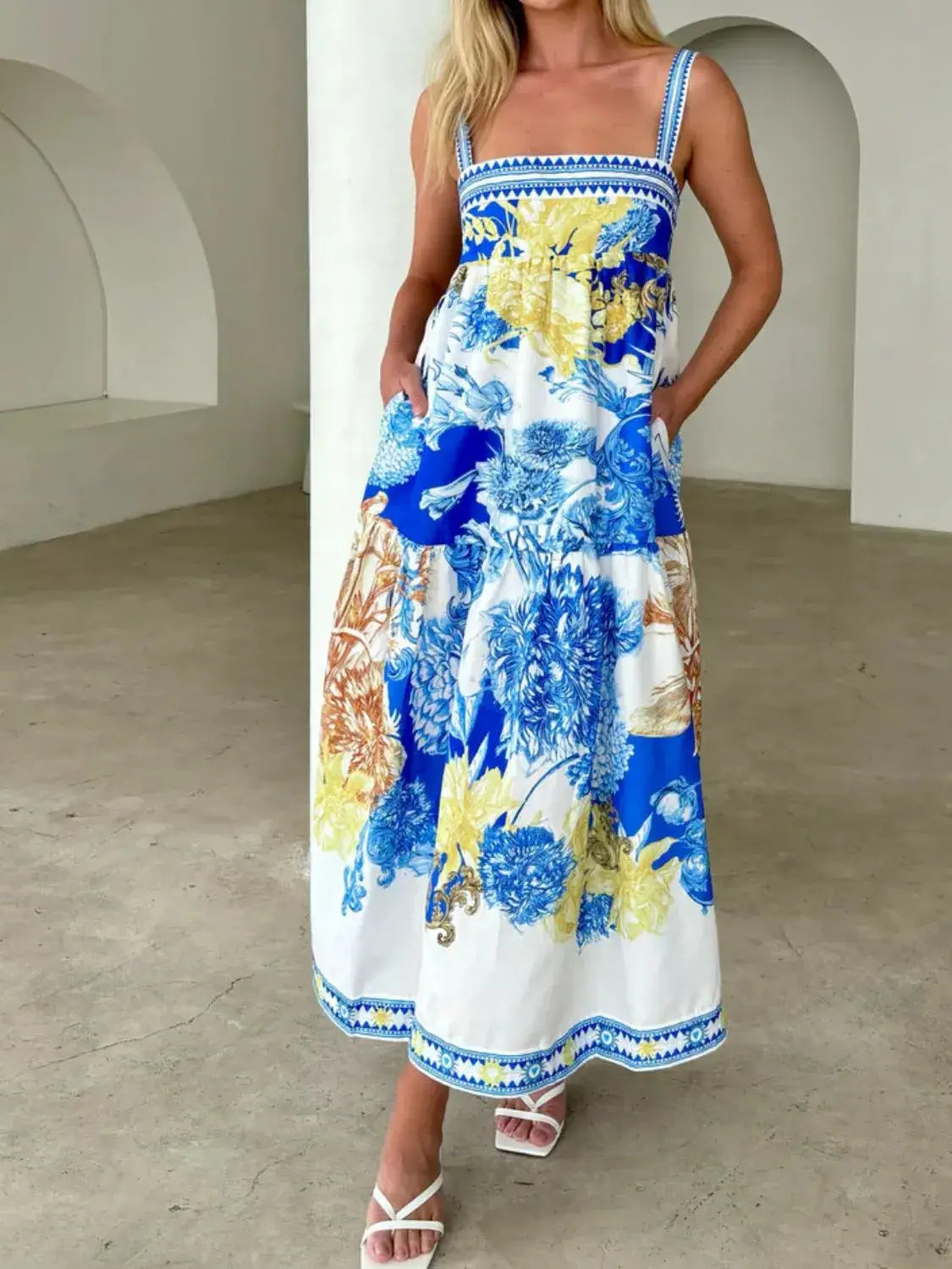 Pocketed Printed Sleeveless Cami Dress