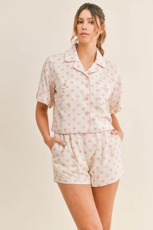 MABLE Polka Dot Collar Crop Top and Short Lounge Set - Clothes For Her Online Store