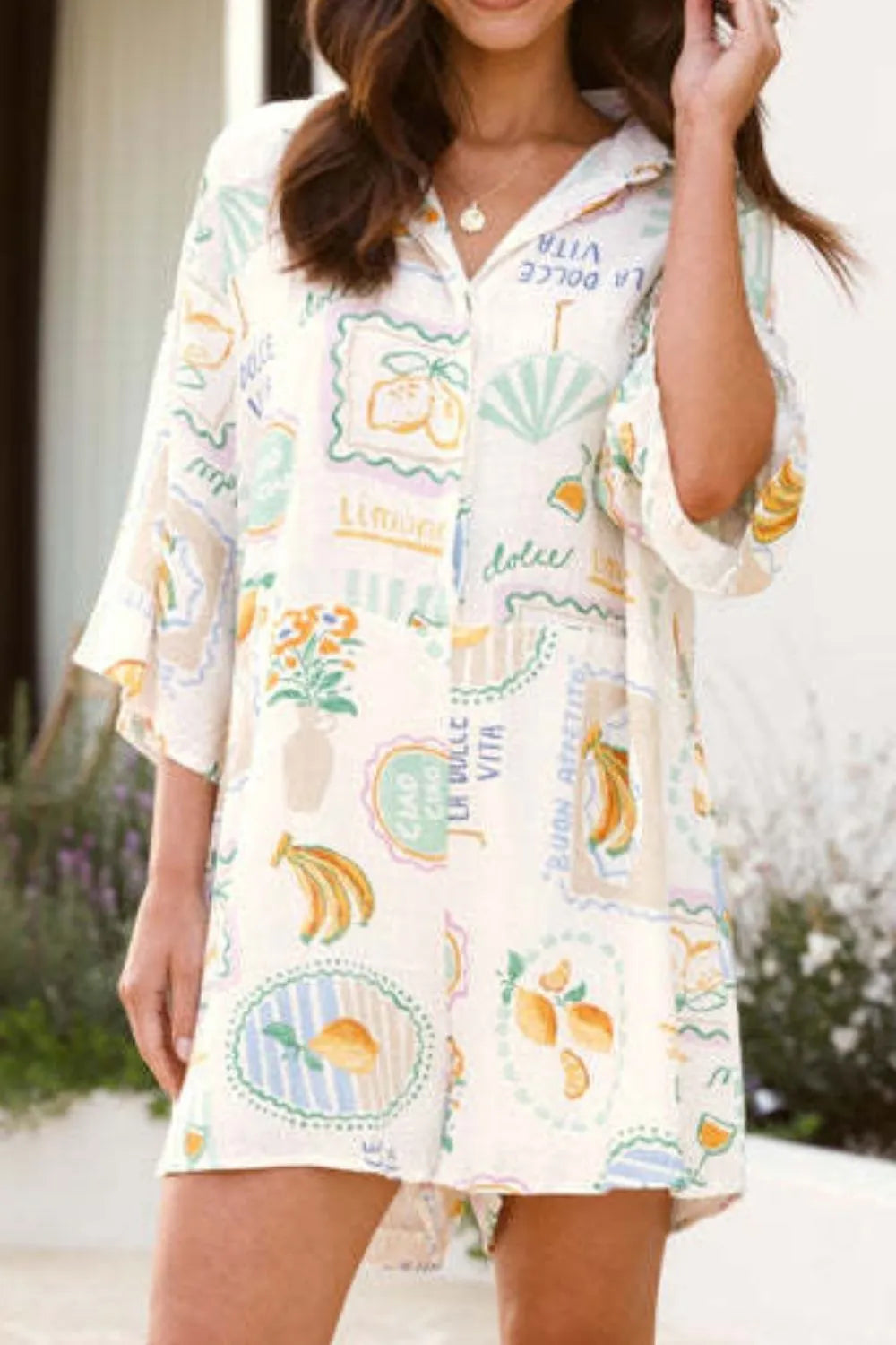 Printed 3/4 Sleeve Romper