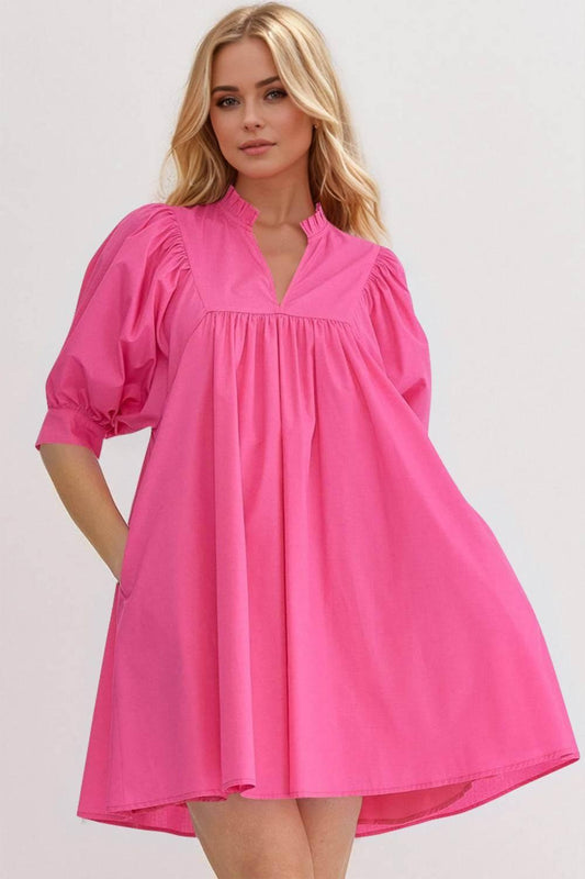Oh Frill Notched Puff Sleeve Babydoll Mini Dress - Clothes For Her Online Store