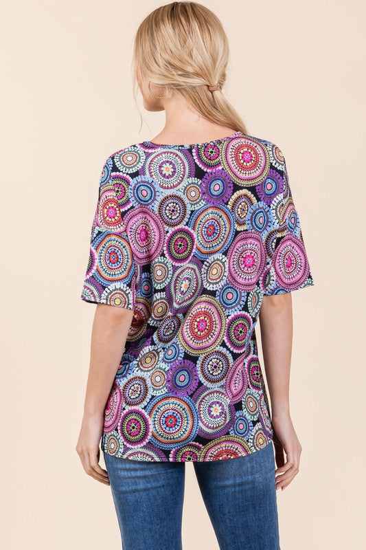 BOMBOM Printed Round Neck Half Sleeve Top - Clothes For Her Online Store
