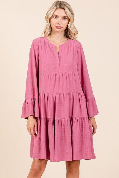 Mittoshop Tiered Notched Flare Sleeve Dress - Clothes For Her Online Store