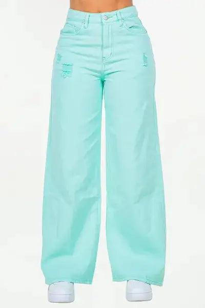 American Bazi High Waist Distressed Wide Leg Jeans - Clothes For Her Online Store