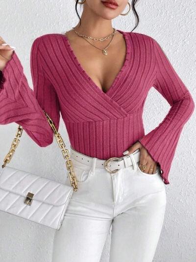 Ribbed Flare Sleeve Top