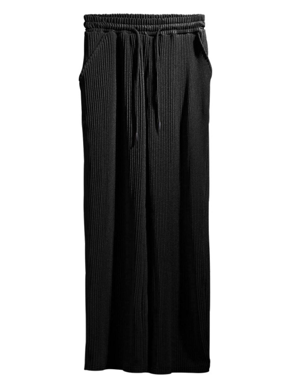 Men's Full Size Ribbed Drawstring Wide Leg Pants with Plus Size