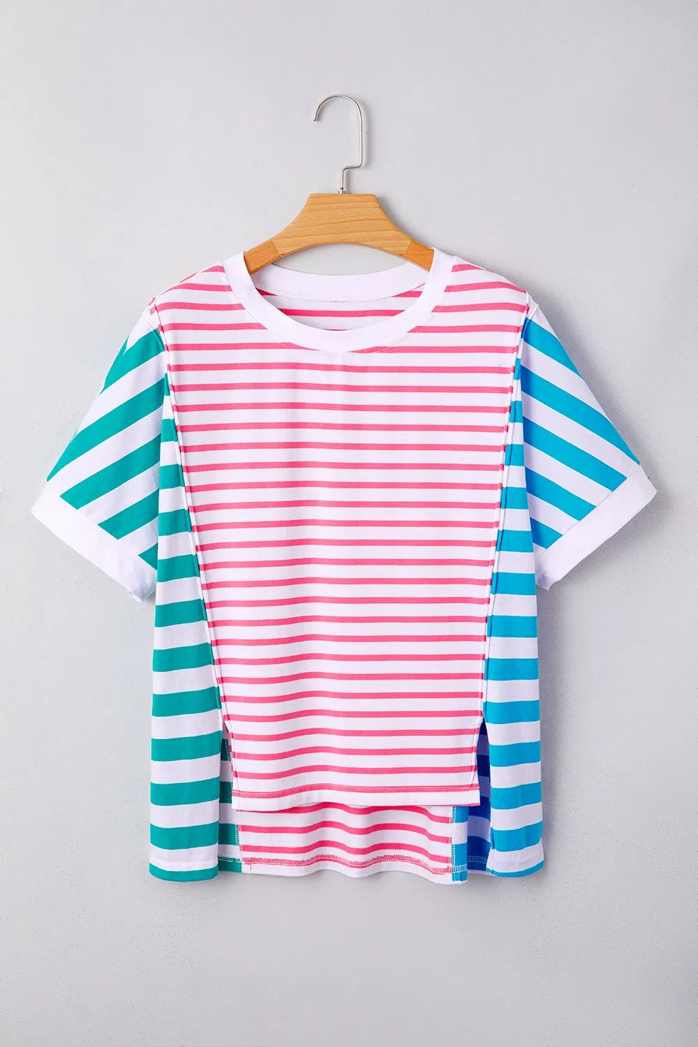 Color Block Striped Batwing Sleeve T-Shirt