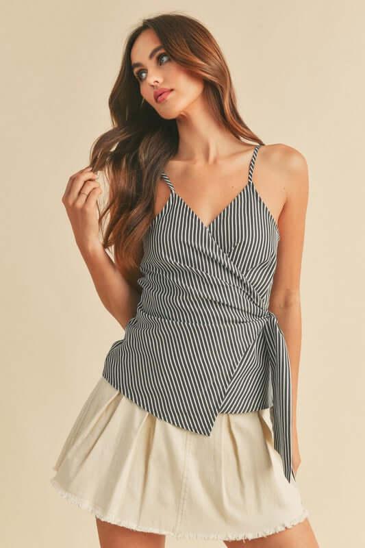 Aemi + Co Side Knotted Surplice Striped Cami