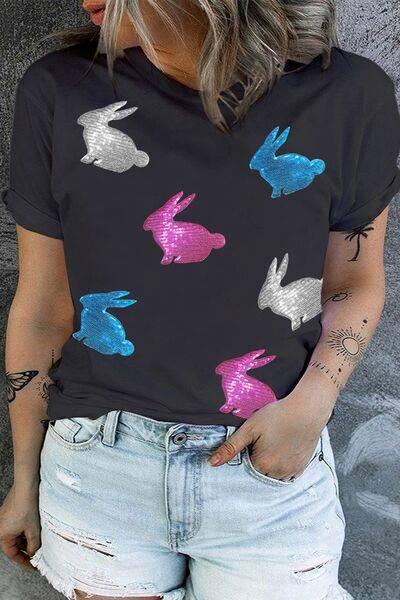 Plus Size Rabbit Round Neck Short Sleeve T-Shirt - Clothes For Her Online Store
