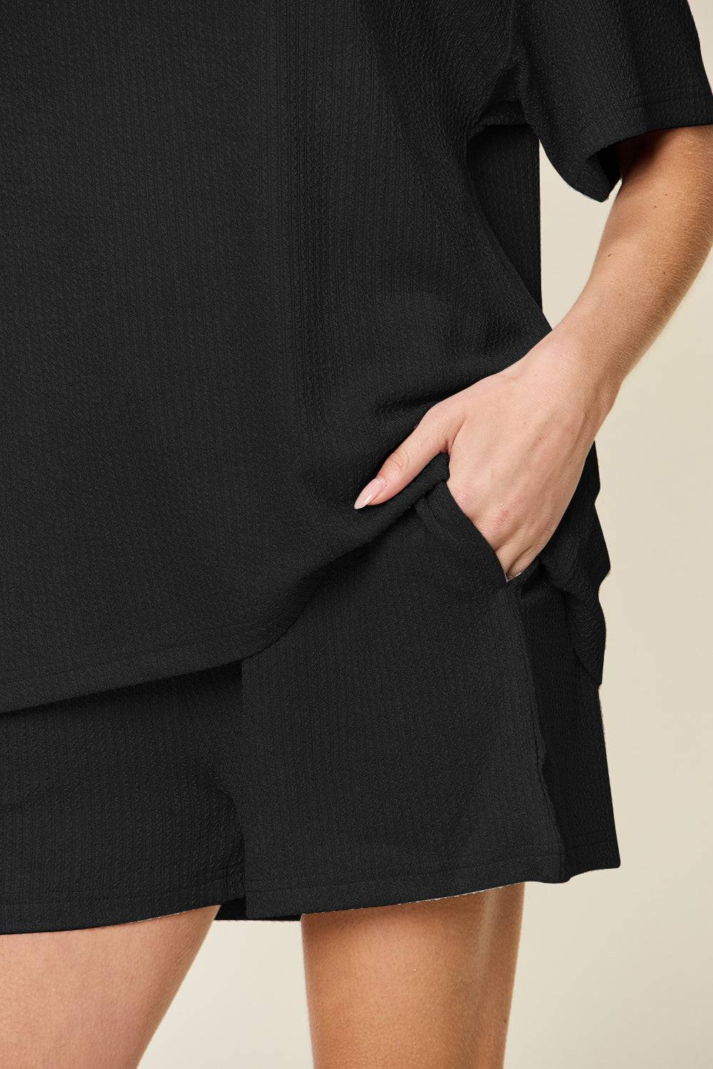 Double Take Basic style Round Neck Solid Set - Clothes For Her Online Store