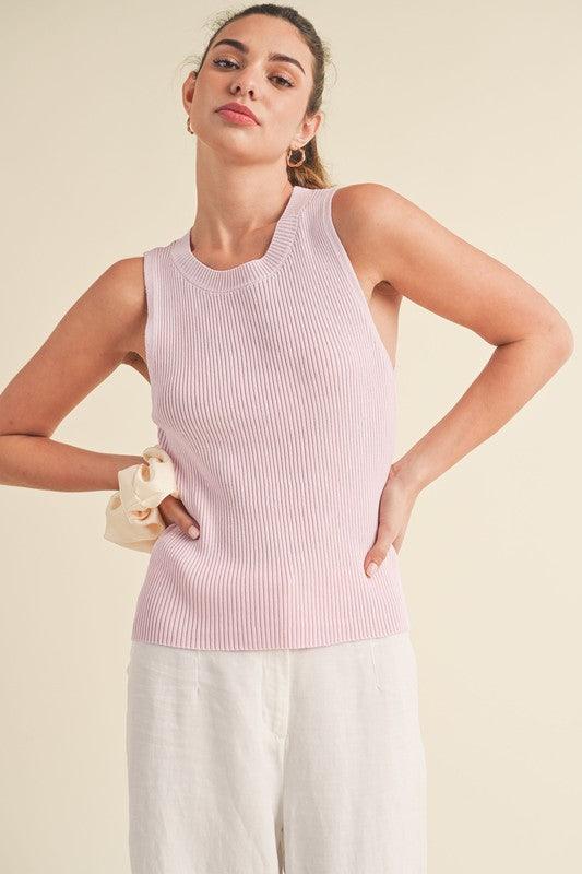 Aemi + Co Ribbed Round Neck Knit Tank