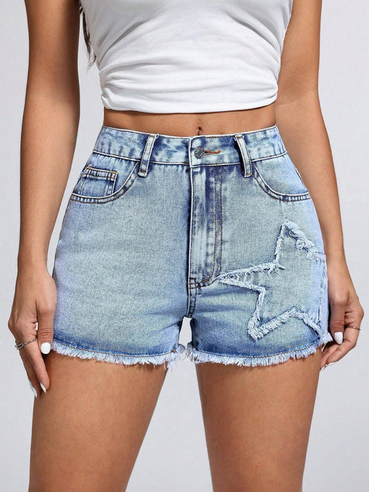 Star Raw Hem Denim Shorts
