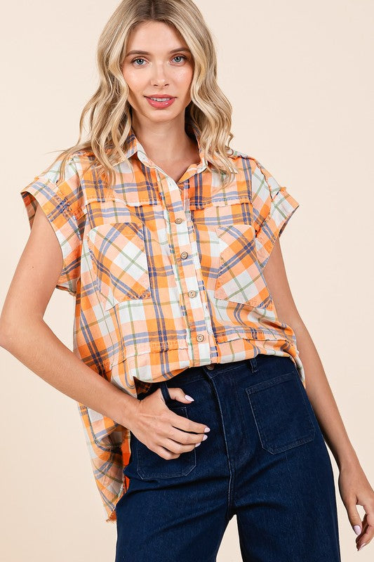 Mittoshop Mineral Wash Plaid Button Down Shirt - Clothes For Her Online Store