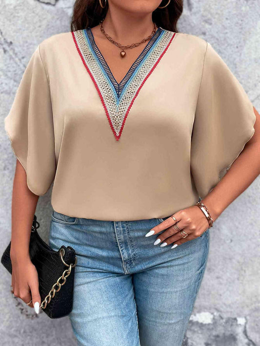 Honey Plus Size V-Neck Flutter Sleeve Blouse - Clothes For Her Online Store
