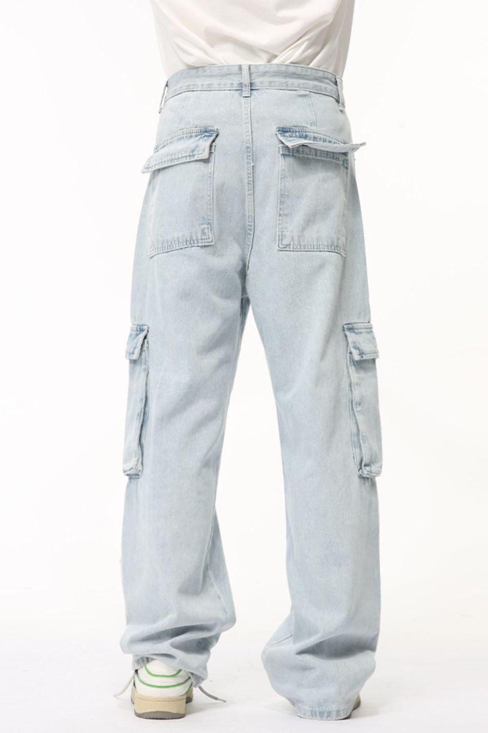 Men's Washed Straight Cargo Jeans - Clothes For Her Online Store