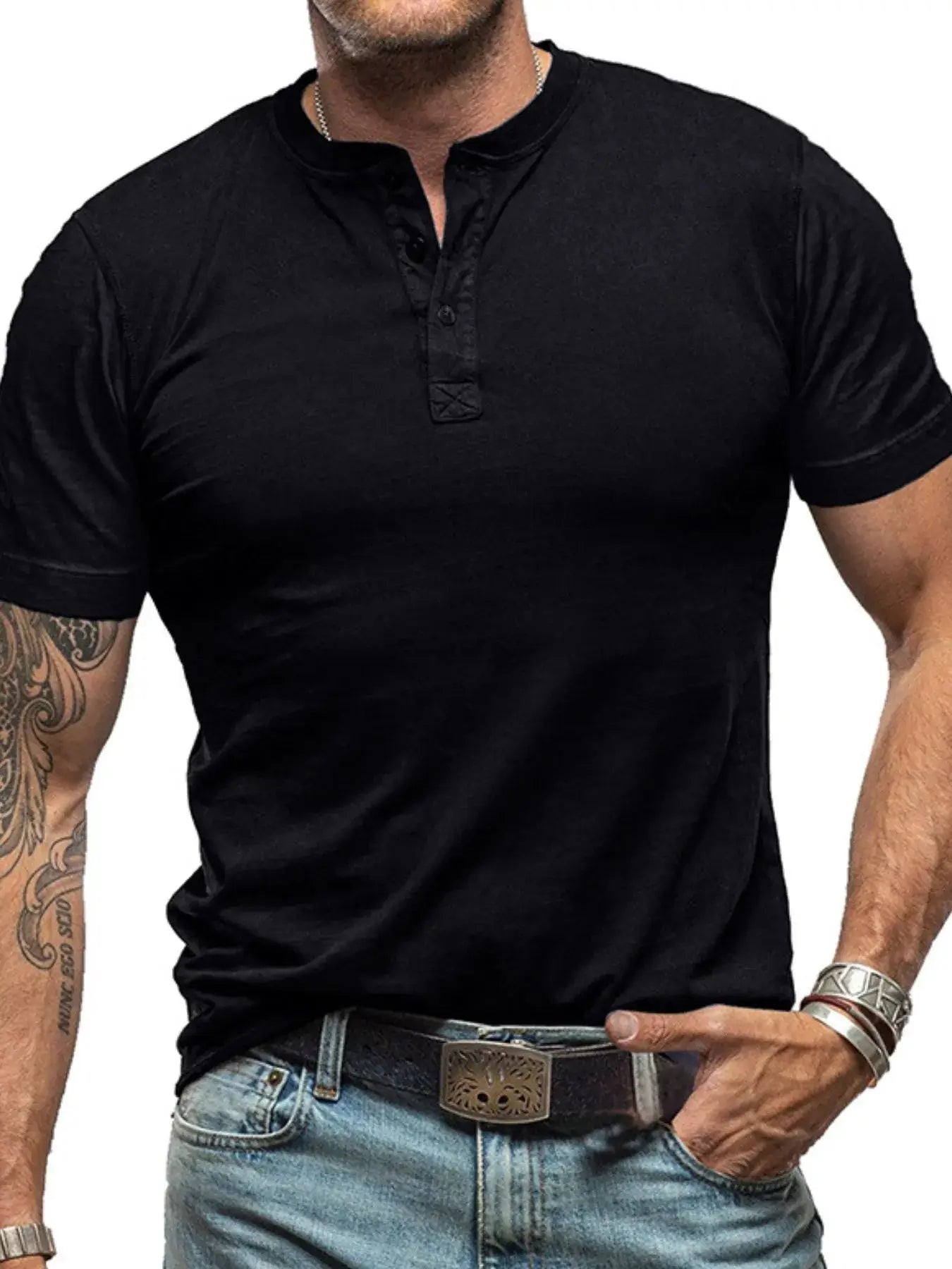 Men's Classic Henley Short Sleeve Polo T-Shirt