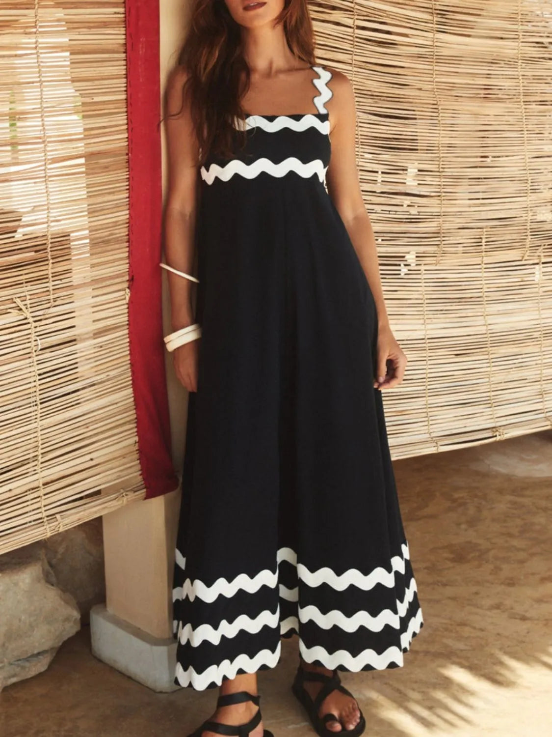 Contrast Trim Square Neck Maxi Cami Dress - Clothes For Her Online Store