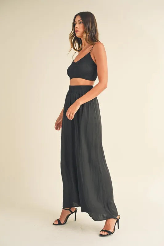 MABLE Smocked Bralette Crop Top and Wide Leg Pants Set - Clothes For Her Online Store