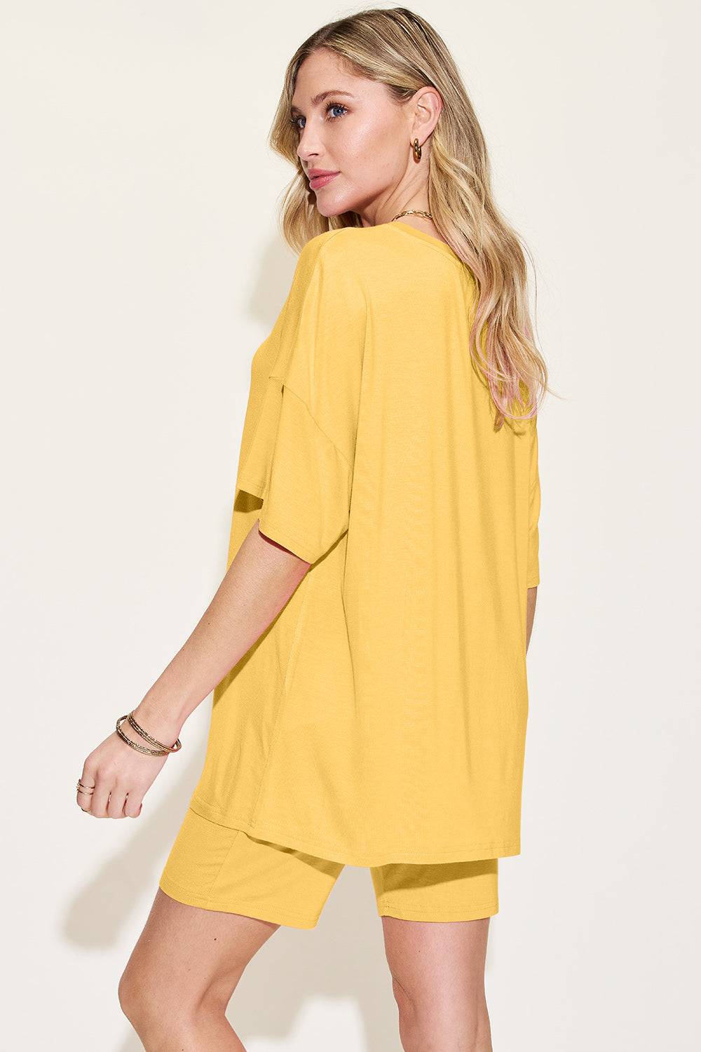 Basic Bae Bamboo Full Size V-Neck Drop Shoulder T-Shirt and Shorts Set - Clothes For Her Online Store