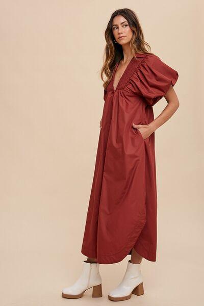 Annie Wear Smocked Puff Sleeve Midi Dress - Clothes For Her Online Store