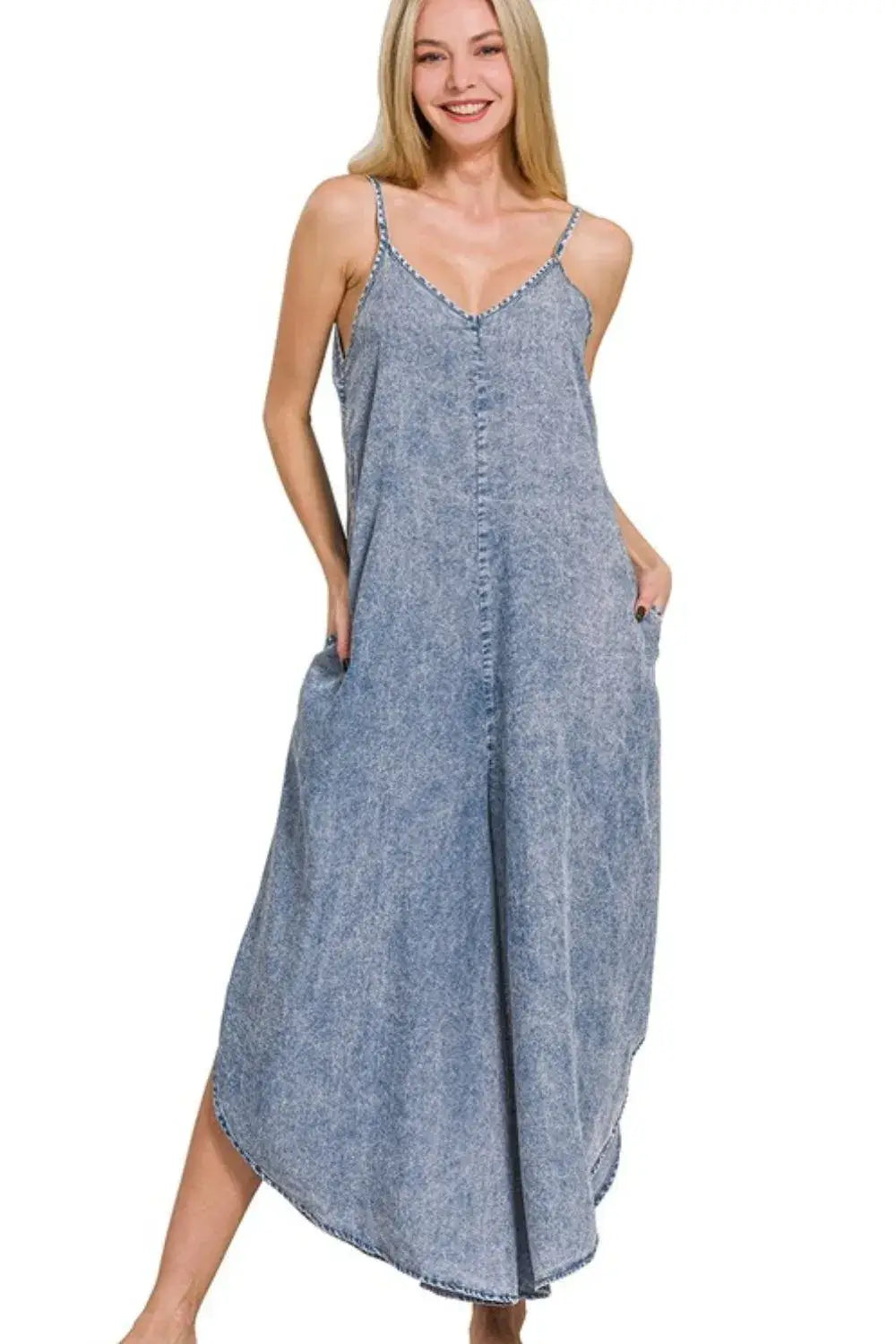 Zenana Lyocell Acid-Washed Jumpsuit - Clothes For Her Online Store