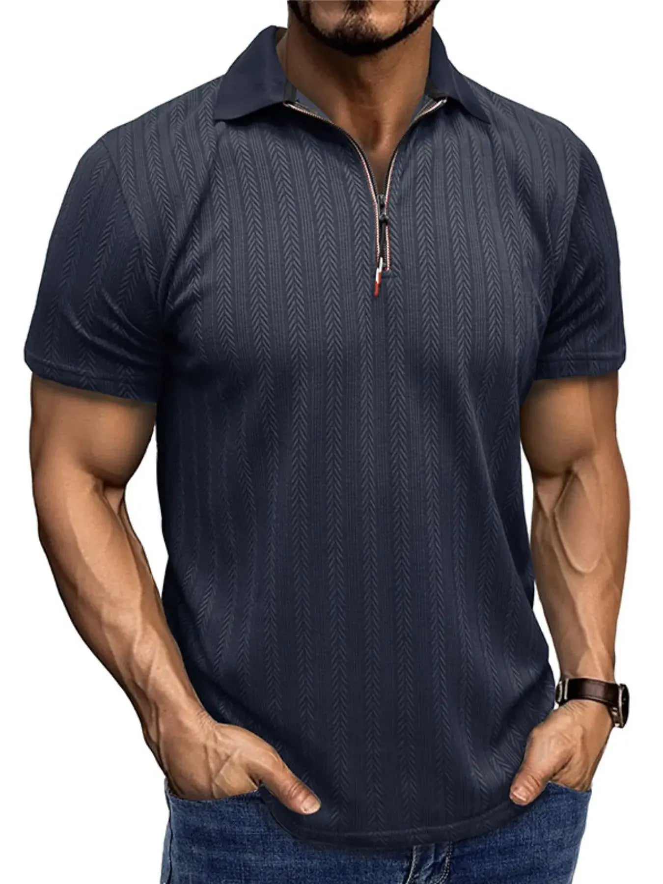 Men's Textured Quarter-Zip Polo Shirt