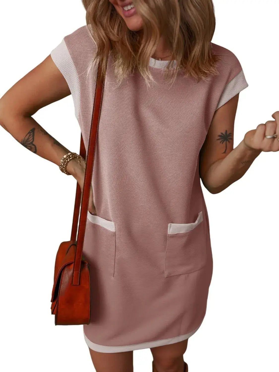 Round Neck Cap Sleeve Mini Dress - Clothes For Her Online Store