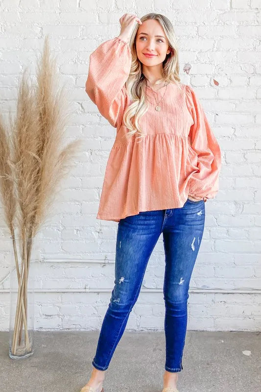 And The Why Textured V Neck Blouse Top