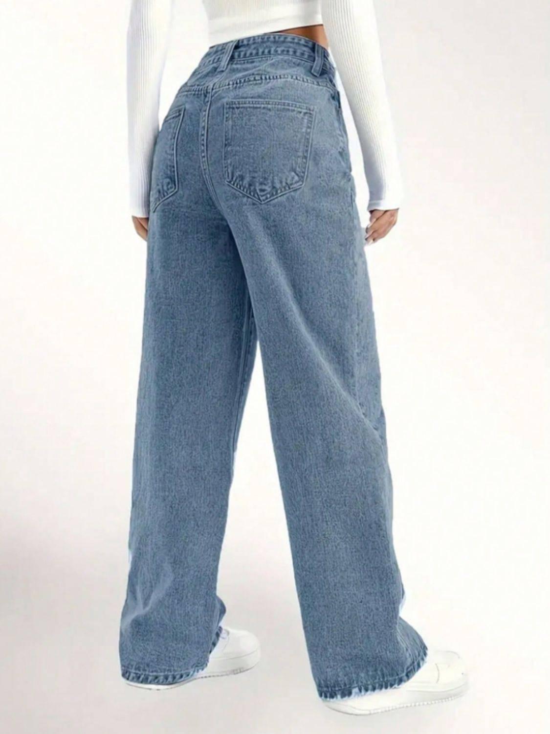 Distressed Wide Leg Jeans - Clothes For Her Online Store