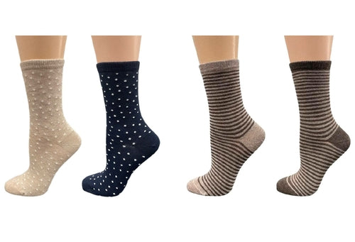 Cotton Crew Pen Striped or Pen Dot Dress Socks for Women, Dressy