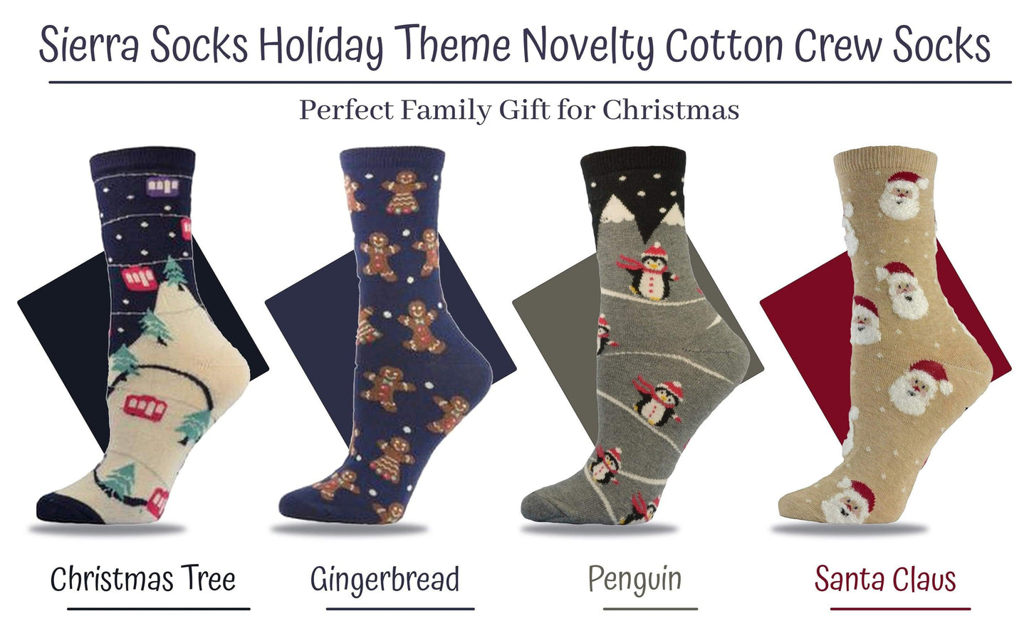 Christmas Cotton Crew Socks for Women in Cotton, Fun Holiday Socks