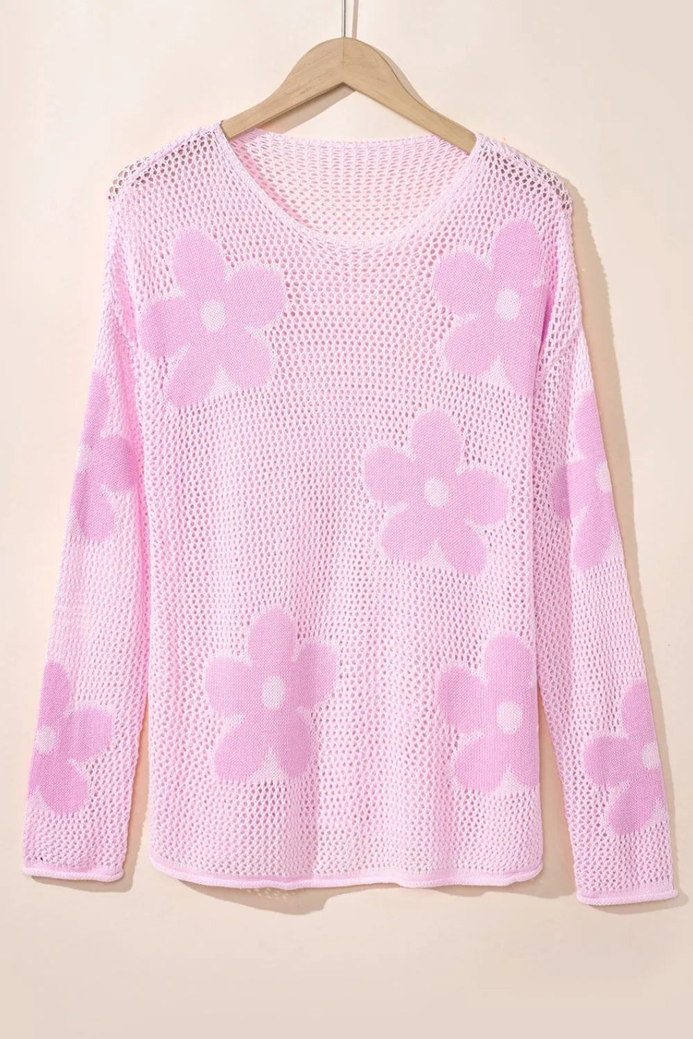 Openwork Round Neck Floral Knit Cover Up