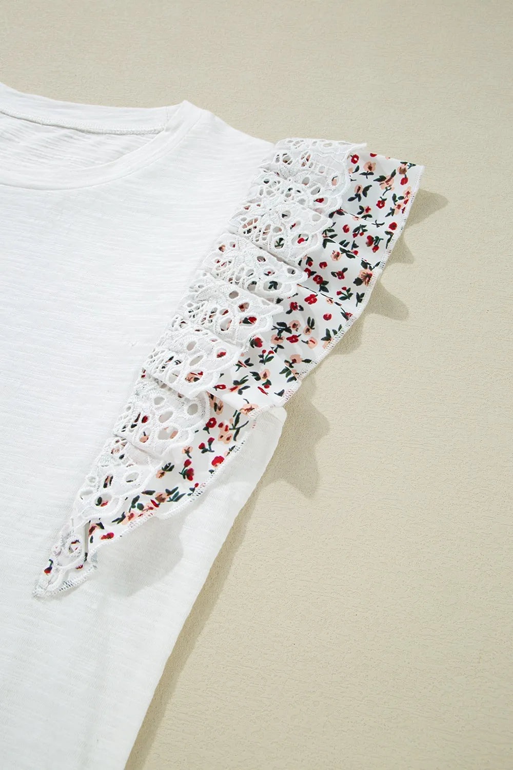 Floral Lace Eyelet Patched Butterfly Sleeve Blouse