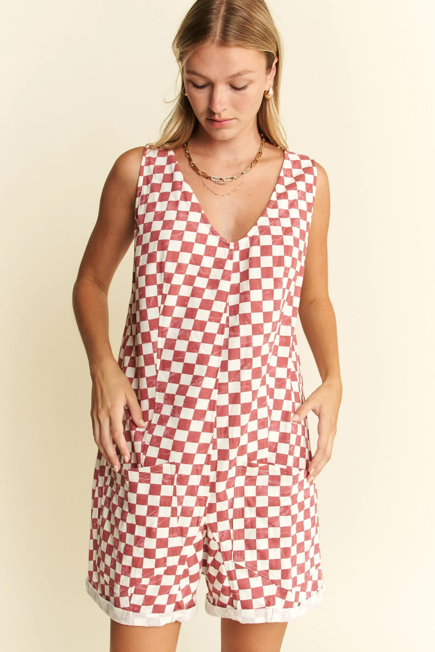 Jade By Jane Plus Size Plaid Print Shorts Romper