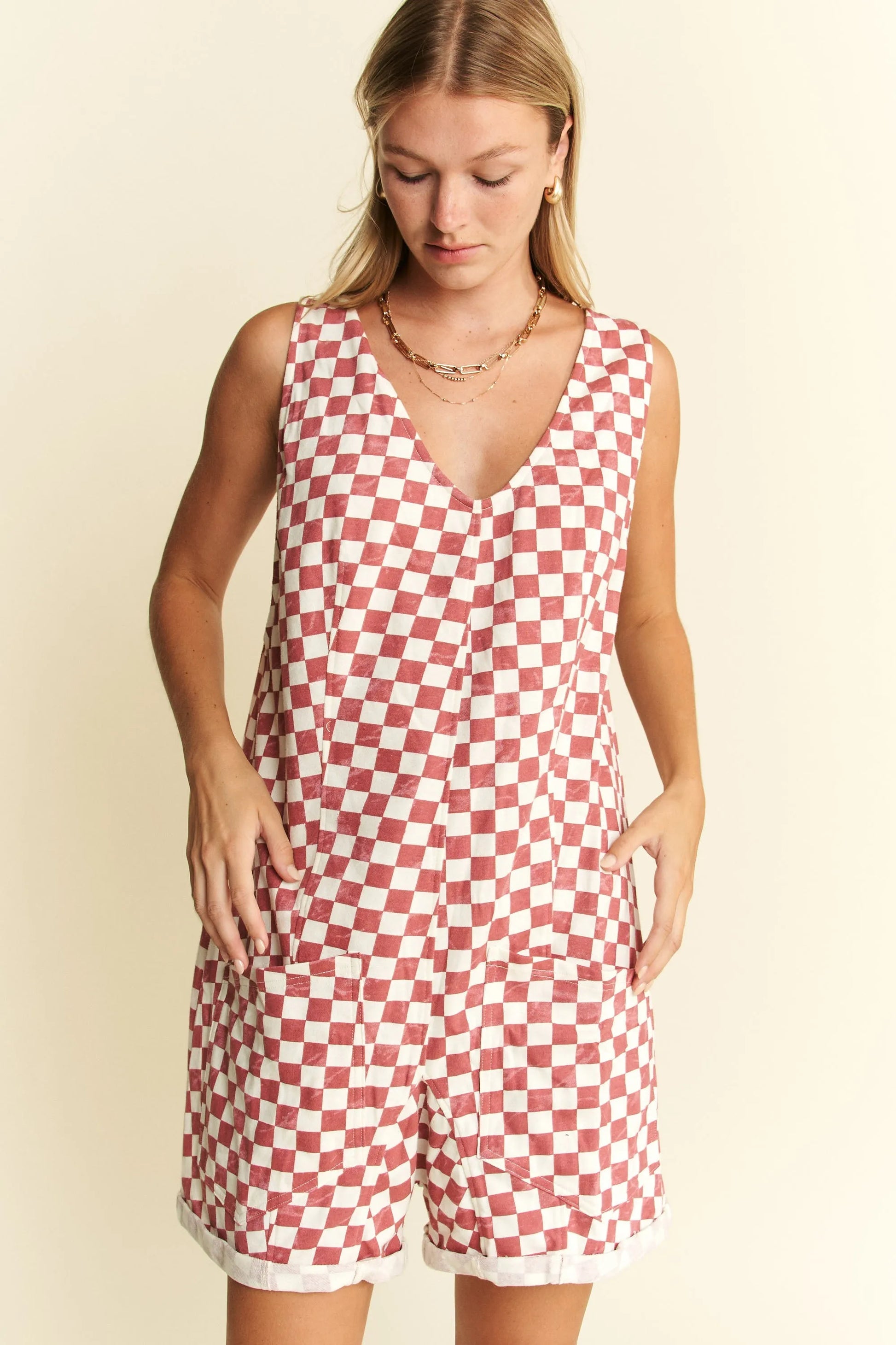 Jade By Jane Plus Size Plaid Print Shorts Romper