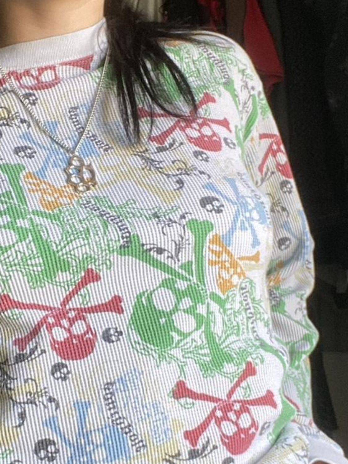 Printed Round Neck Long Sleeve T-Shirt - Clothes For Her Online Store