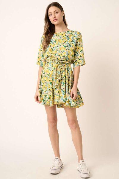 Mittoshop Floral Tie Waist Half Sleeve Mini Dress - Clothes For Her Online Store